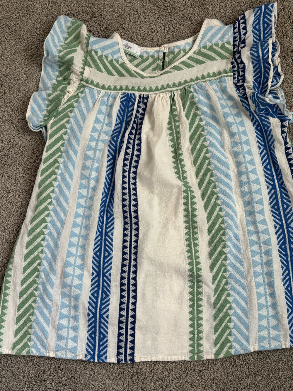 Devotion TWINS Cream Top with Green & Light Blue Chevron Pattern